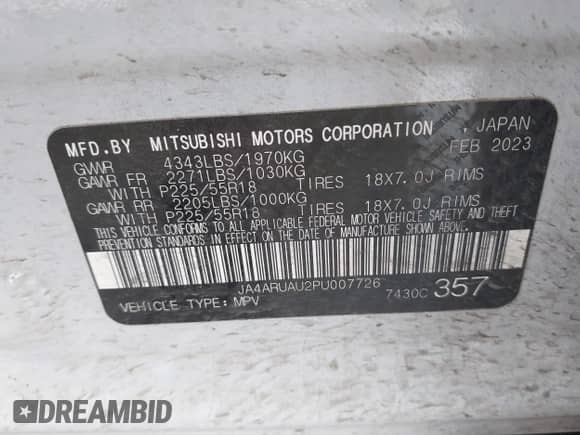 2023 Mitsubishi Outlander ES z VIN JA4ARUAU2PU007726, wystawiony jako IAAI lot #41899004 z przebiegiem 32 019 mil mil oraz . Historia ofert i sprzedaży dostępna na DreamBid. Obrazek 9.