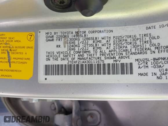 2003 Toyota Highlander с VIN JTEHF21AX30111675, выставлен на аукционе IAAI как лот 42970611 с пробегом 218 323 миль миль и . История ставок и продаж доступна на DreamBid. Изображение 9.