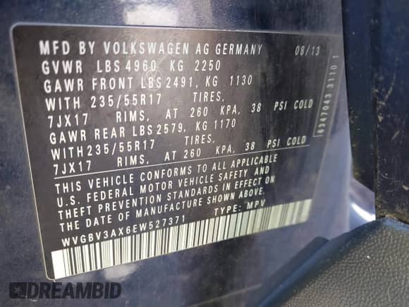 2014 Volkswagen Tiguan S с VIN WVGBV3AX6EW527371, выставлен на аукционе IAAI как лот 43403211 с пробегом 201 586 миль миль и . История ставок и продаж доступна на DreamBid. Изображение 9.