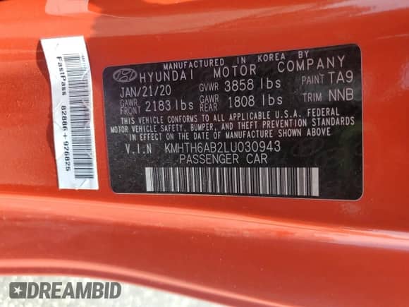 2020 Hyundai Veloster Turbo R-Spec with VIN KMHTH6AB2LU030943, listed as a Copart auction lot 70185085 with 63,083 mi miles and Salvage title. Bid and sale history available at DreamBid. Image 12.