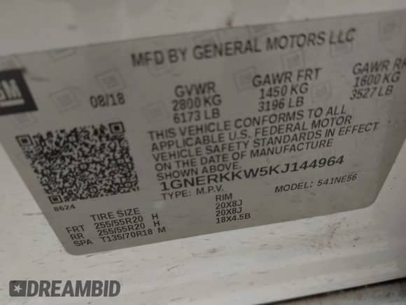 2019 Chevrolet Traverse Premier с VIN 1GNERKKW5KJ144964, выставлен на аукционе IAAI как лот 43083141 с пробегом 147 817 миль миль и . История ставок и продаж доступна на DreamBid. Изображение 9.