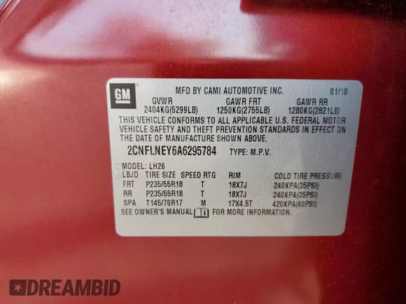 2010 Chevrolet Equinox 2LT z VIN 2CNFLNEY6A6295784, wystawiony jako Copart lot #67263595 z przebiegiem 120 618 mil mil oraz Szkoda całkowita • Salvage title. Historia ofert i sprzedaży dostępna na DreamBid. Obrazek 14.