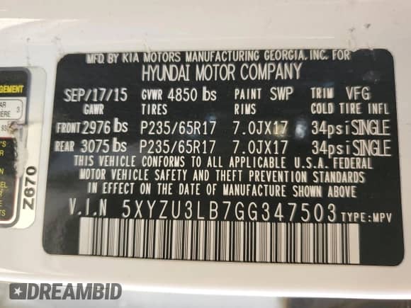 2016 Hyundai Santa Fe с VIN 5XYZU3LB7GG347503, выставлен на аукционе Copart как лот 82540485 с пробегом 133 601 миль миль и Чистый • Clean title. История ставок и продаж доступна на DreamBid. Изображение 12.
