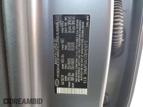 2024 Hyundai Santa Fe Calligraphy z VIN 5NMP54G17RH016912, wystawiony jako Copart lot #69821565 z przebiegiem 16 316 mil mil oraz Szkoda całkowita • Salvage title. Historia ofert i sprzedaży dostępna na DreamBid. Obrazek 13.