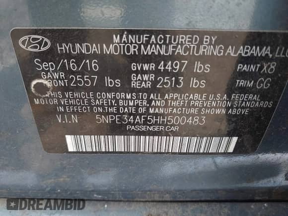 2017 Hyundai Sonata Limited с VIN 5NPE34AF5HH500483, выставлен на аукционе IAAI как лот 42790270 с пробегом 45 856 миль миль и . История ставок и продаж доступна на DreamBid. Изображение 9.