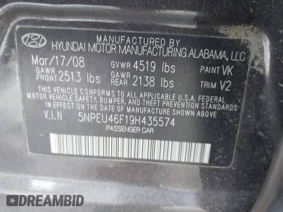 2009 Hyundai Sonata Limited с VIN 5NPEU46F19H435574, выставлен на аукционе IAAI как лот 43078890 с пробегом 176 758 миль миль и . История ставок и продаж доступна на DreamBid. Изображение 9.