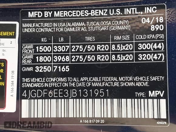 2018 Mercedes-Benz GLS 450 with VIN 4JGDF6EE3JB131951, listed as a IAAI auction lot 42335889 with 103,273 mi miles and . Bid and sale history available at DreamBid. Image 9.