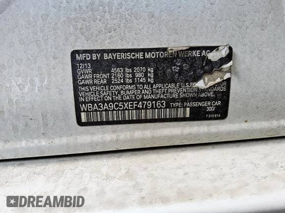 2014 BMW 3 Series 335i с VIN WBA3A9C5XEF479163, выставлен на аукционе Copart как лот 72051905 с пробегом 150 978 миль миль и Чистый • Clean title. История ставок и продаж доступна на DreamBid. Изображение 12.