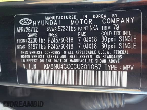 2012 Hyundai Veracruz GLS с VIN KM8NU4CC0CU201087, выставлен на аукционе Copart как лот 74134064 с пробегом 227 433 миль миль и Списание • Salvage title. История ставок и продаж доступна на DreamBid. Изображение 13.