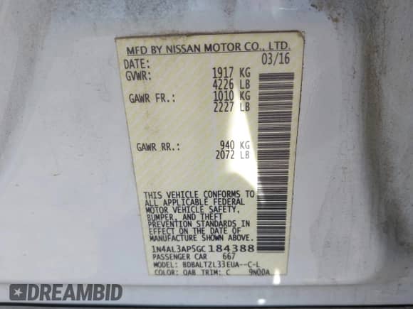 2016 Nissan Altima SV с VIN 1N4AL3AP5GC184388, выставлен на аукционе IAAI как лот 42298532 с пробегом 177 744 миль миль и . История ставок и продаж доступна на DreamBid. Изображение 9.