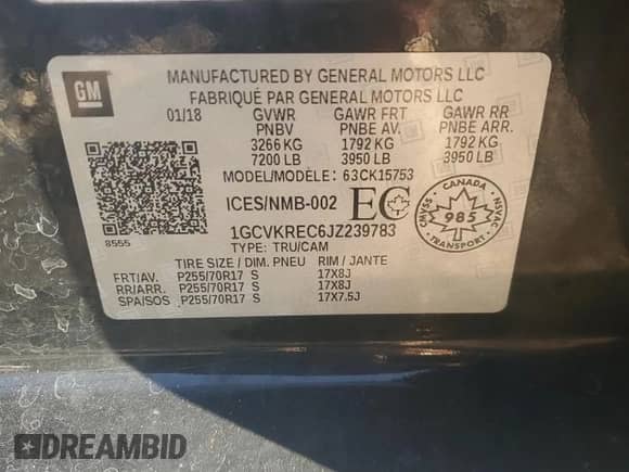 2018 Chevrolet Silverado 1500 LT z VIN 1GCVKREC6JZ239783, wystawiony jako Copart lot #84482565 z przebiegiem 95 213 mil mil oraz Szkoda całkowita • Salvage title. Historia ofert i sprzedaży dostępna na DreamBid. Obrazek 12.