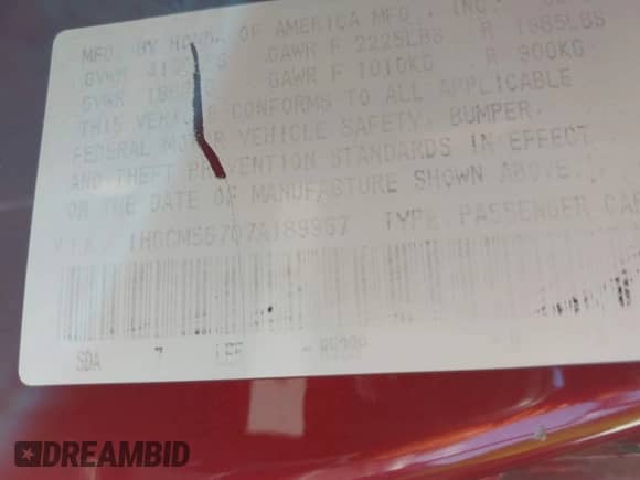 2007 Honda Accord EX с VIN 1HGCM56707A189967, выставлен на аукционе IAAI как лот 43186753 с пробегом 242 705 миль миль и . История ставок и продаж доступна на DreamBid. Изображение 9.