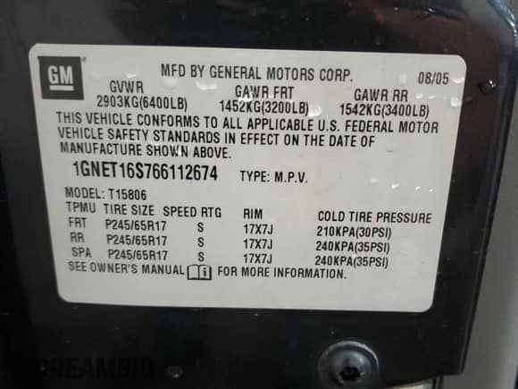 2006 Chevrolet TrailBlazer LS с VIN 1GNET16S766112674, выставлен на аукционе Copart как лот 68730315 с пробегом 197 140 миль миль и Списание • Salvage title. История ставок и продаж доступна на DreamBid. Изображение 13.