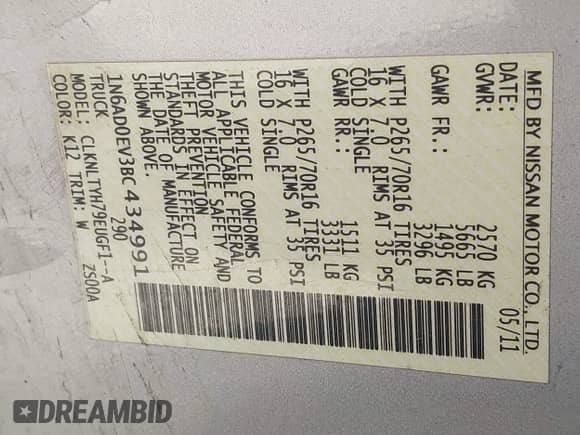 2011 Nissan Frontier Pro-4X z VIN 1N6AD0EV3BC434991, wystawiony jako IAAI lot #42086934 z przebiegiem 189 908 mil mil oraz . Historia ofert i sprzedaży dostępna na DreamBid. Obrazek 9.