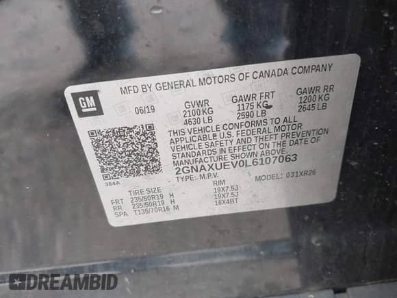 2020 Chevrolet Equinox LT с VIN 2GNAXUEV0L6107063, выставлен на аукционе IAAI как лот 42351557 с пробегом 69 663 миль миль и . История ставок и продаж доступна на DreamBid. Изображение 9.