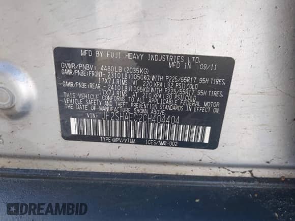 2012 Subaru Forester X Limited z VIN JF2SHAEC2CH404404, wystawiony jako IAAI lot #43559029 z przebiegiem 190 693 mil mil oraz . Historia ofert i sprzedaży dostępna na DreamBid. Obrazek 9.