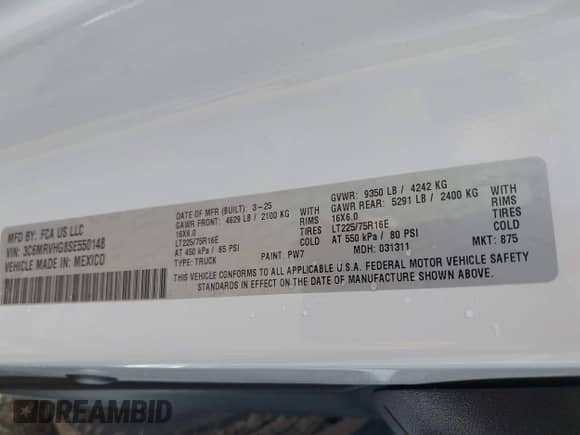 2025 Ram ProMaster Cargo Tradesman with VIN 3C6MRVHG8SE550148, listed as a IAAI auction lot 42910228 with 4,004 mi miles and . Bid and sale history available at DreamBid. Image 9.