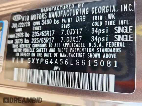 2020 Kia Sorento LX z VIN 5XYPG4A56LG615081, wystawiony jako Copart lot #86607445 z przebiegiem 117 290 mil mil oraz Czysty tytuł • Clean title. Historia ofert i sprzedaży dostępna na DreamBid. Obrazek 12.