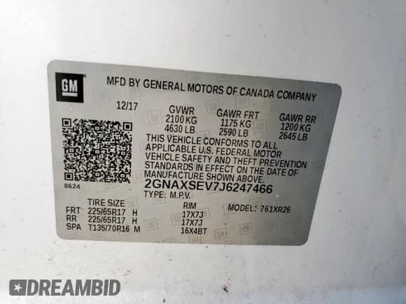 2018 Chevrolet Equinox LT z VIN 2GNAXSEV7J6247466, wystawiony jako Copart lot #69020055 z przebiegiem 156 996 mil mil oraz Szkoda całkowita • Salvage title. Historia ofert i sprzedaży dostępna na DreamBid. Obrazek 14.