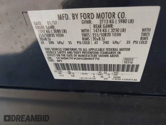 2017 Ford Explorer Limited z VIN 1FM5K7FH3HGB90770, wystawiony jako IAAI lot #42992019 z przebiegiem 68 845 mil mil oraz . Historia ofert i sprzedaży dostępna na DreamBid. Obrazek 9.