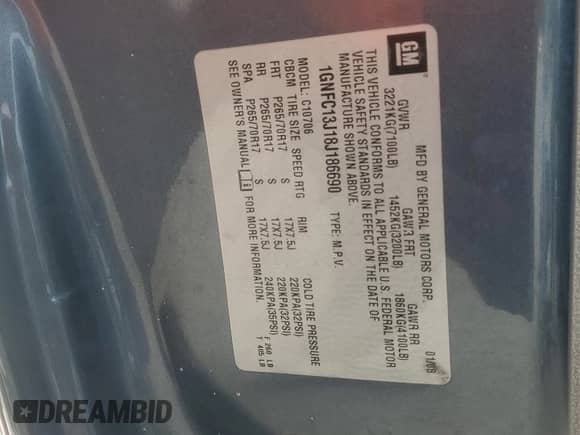 2008 Chevrolet Tahoe 3LT z VIN 1GNFC13J18J186690, wystawiony jako Copart lot #80031475 z przebiegiem Nie podano mil oraz Szkoda całkowita • Salvage title. Historia ofert i sprzedaży dostępna na DreamBid. Obrazek 14.