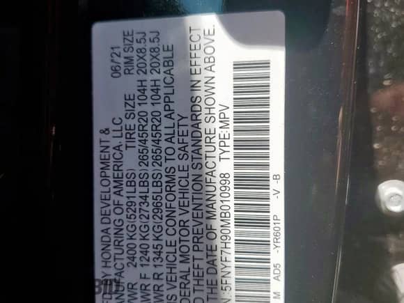 2021 Honda Passport Touring с VIN 5FNYF7H90MB010998, выставлен на аукционе Copart как лот 68742275 с пробегом Не указан миль и Списание • Salvage title. История ставок и продаж доступна на DreamBid. Изображение 13.