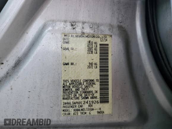 2015 Nissan Altima SV с VIN 1N4AL3APXFC241926, выставлен на аукционе Copart как лот 84193255 с пробегом 144 785 миль миль и Списание • Salvage title. История ставок и продаж доступна на DreamBid. Изображение 12.