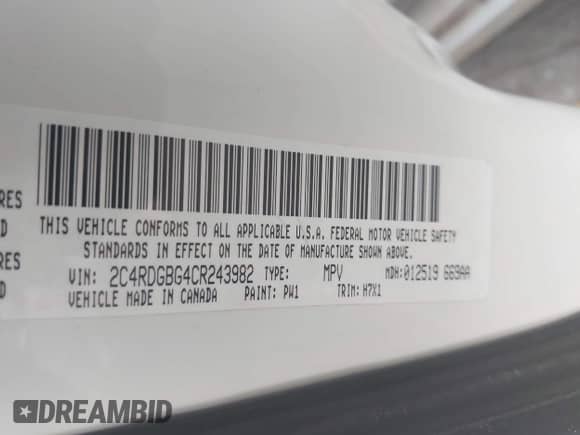 2012 Dodge Grand Caravan American Value z VIN 2C4RDGBG4CR243982, wystawiony jako IAAI lot #42868756 z przebiegiem 245 269 mil mil oraz . Historia ofert i sprzedaży dostępna na DreamBid. Obrazek 9.