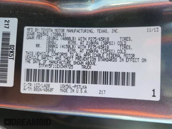 2014 Toyota Tundra Limited z VIN 5TFHY5F11EX349725, wystawiony jako Copart lot #85866175 z przebiegiem 77 583 mil mil oraz Szkoda całkowita • Salvage title. Historia ofert i sprzedaży dostępna na DreamBid. Obrazek 12.