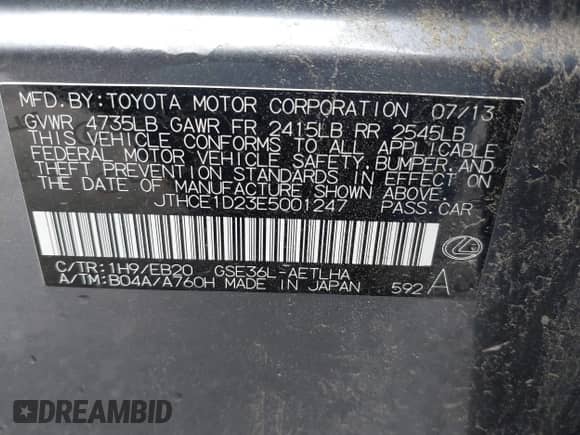 2014 Lexus IS 350 с VIN JTHCE1D23E5001247, выставлен на аукционе IAAI как лот 42511541 с пробегом 105 032 миль миль и . История ставок и продаж доступна на DreamBid. Изображение 9.