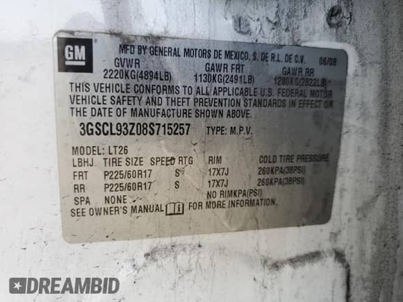 2008 Saturn VUE Green Line with VIN 3GSCL93Z08S715257, listed as a Copart auction lot 48727965 with 227,054 mi miles and Salvage title. Bid and sale history available at DreamBid. Image 13.