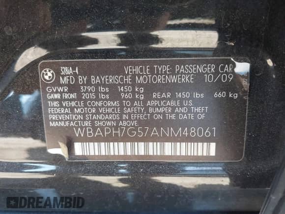 2010 BMW 3 Series 328i с VIN WBAPH7G57ANM48061, выставлен на аукционе IAAI как лот 43150840 с пробегом 102 401 миль миль и . История ставок и продаж доступна на DreamBid. Изображение 9.