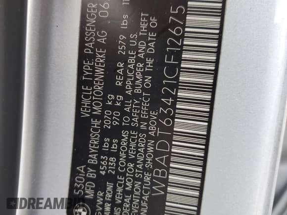 2001 BMW 5 Series 530i с VIN WBADT63421CF12675, выставлен на аукционе Copart как лот 49729405 с пробегом 163 274 миль миль и Списание • Salvage title. История ставок и продаж доступна на DreamBid. Изображение 12.