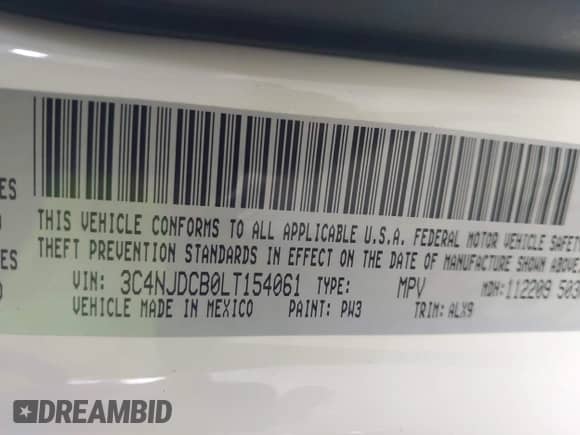 2020 Jeep Compass Limited with VIN 3C4NJDCB0LT154061, listed as a IAAI auction lot 43229414 with 88,154 mi miles and . Bid and sale history available at DreamBid. Image 9.