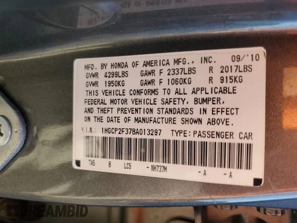 2011 Honda Accord LX с VIN 1HGCP2F37BA013297, выставлен на аукционе Copart как лот 81965525 с пробегом 105 654 миль миль и Списание • Salvage title. История ставок и продаж доступна на DreamBid. Изображение 12.