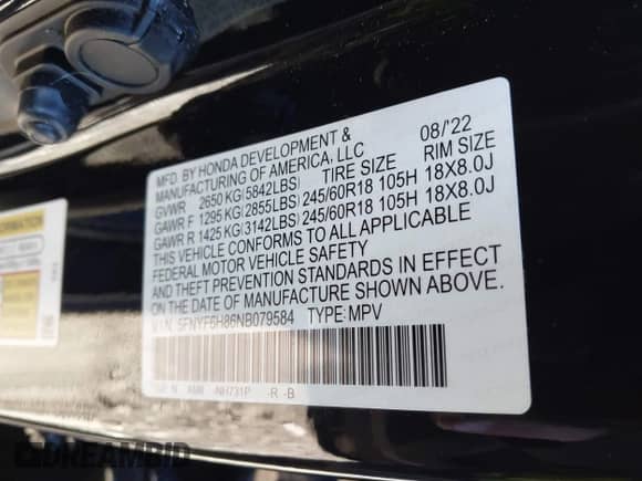 2022 Honda Pilot TrailSport with VIN 5FNYF6H86NB079584, listed as a IAAI auction lot 41099964 with 17,343 mi miles and . Bid and sale history available at DreamBid. Image 17.