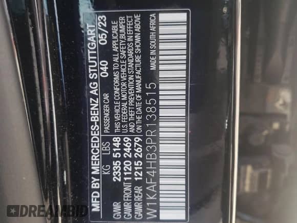 2023 Mercedes-Benz C 300 с VIN W1KAF4HB3PR138515, выставлен на аукционе Copart как лот 56734775 с пробегом 8 001 миль миль и Списание • Salvage title. История ставок и продаж доступна на DreamBid. Изображение 12.