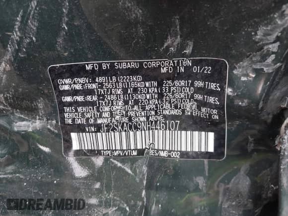 2022 Subaru Forester z VIN JF2SKACC9NH446107, wystawiony jako IAAI lot #42579560 z przebiegiem 38 405 mil mil oraz . Historia ofert i sprzedaży dostępna na DreamBid. Obrazek 9.
