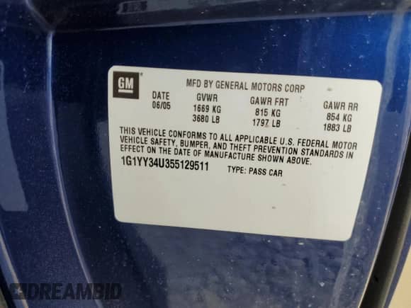 2005 Chevrolet Corvette z VIN 1G1YY34U355129511, wystawiony jako Copart lot #83842964 z przebiegiem 11 798 mil mil oraz Szkoda całkowita • Salvage title. Historia ofert i sprzedaży dostępna na DreamBid. Obrazek 12.