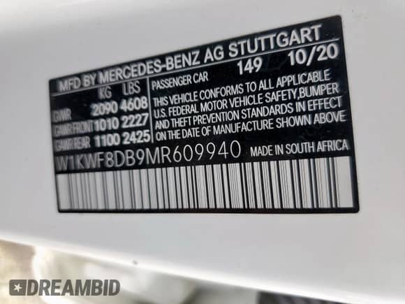 2021 Mercedes-Benz C 300 с VIN W1KWF8DB9MR609940, выставлен на аукционе Copart как лот 71192415 с пробегом 51 770 миль миль и Списание • Salvage title. История ставок и продаж доступна на DreamBid. Изображение 13.