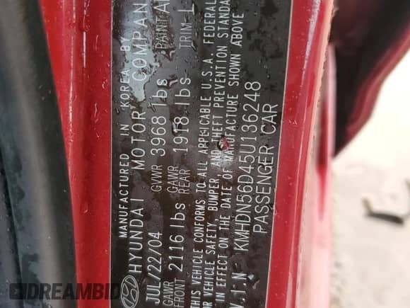 2005 Hyundai Elantra GLS с VIN KMHDN56D45U136248, выставлен на аукционе Copart как лот 51192855 с пробегом 144 054 миль миль и Списание • Salvage title. История ставок и продаж доступна на DreamBid. Изображение 15.