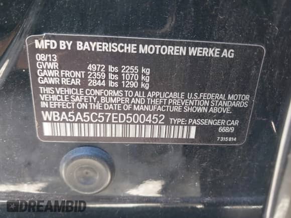 2014 BMW 5 Series 528i z VIN WBA5A5C57ED500452, wystawiony jako IAAI lot #43359283 z przebiegiem 225 519 mil mil oraz . Historia ofert i sprzedaży dostępna na DreamBid. Obrazek 9.