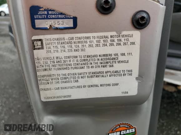 2005 Chevrolet Silverado 3500 z VIN 1GBHK39U65E184282, wystawiony jako Copart lot #80160925 z przebiegiem 283 383 mil mil oraz Nie do naprawy • Non repairable. Historia ofert i sprzedaży dostępna na DreamBid. Obrazek 10.