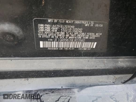 2009 Subaru WRX STI with VIN JF1GR89639L803560, listed as a Copart auction lot 56156594 with 87,680 mi miles and Salvage title. Bid and sale history available at DreamBid. Image 12.