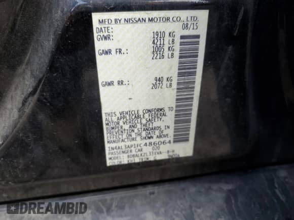 2015 Nissan Altima SV с VIN 1N4AL3AP1FC486064, выставлен на аукционе Copart как лот 82593935 с пробегом 138 594 миль миль и Списание • Salvage title. История ставок и продаж доступна на DreamBid. Изображение 13.