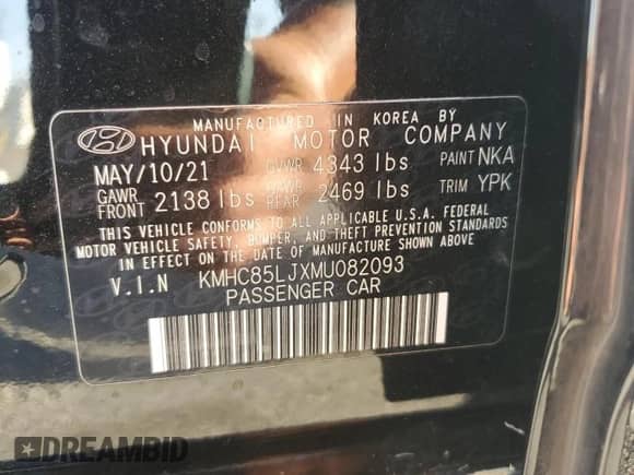 2021 Hyundai Ioniq Limited с VIN KMHC85LJXMU082093, выставлен на аукционе Copart как лот 61483835 с пробегом 14 254 миль миль и Списание • Salvage title. История ставок и продаж доступна на DreamBid. Изображение 13.