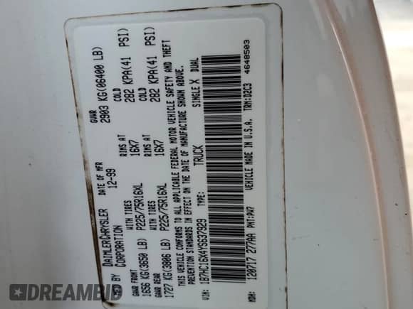 2000 Dodge 1500 Work Special с VIN 1B7HC16X4YS637929, выставлен на аукционе Copart как лот 43531415 с пробегом 184 641 миль миль и Списание • Salvage title. История ставок и продаж доступна на DreamBid. Изображение 14.