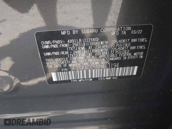 2022 Subaru Forester z VIN JF2SKACC5NH463194, wystawiony jako IAAI lot #42406316 z przebiegiem 38 997 mil mil oraz . Historia ofert i sprzedaży dostępna na DreamBid. Obrazek 9.