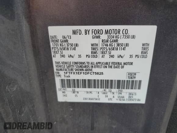 2013 Ford F-150 STX с VIN 1FTFX1EF1DFC75825, выставлен на аукционе Copart как лот 81069525 с пробегом 135 479 миль миль и Списание • Salvage title. История ставок и продаж доступна на DreamBid. Изображение 13.