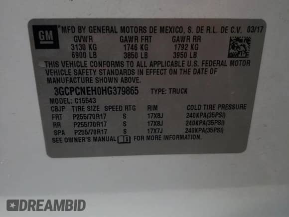 2017 Chevrolet Silverado 1500 Work Truck с VIN 3GCPCNEH0HG379865, выставлен на аукционе Copart как лот 54529325 с пробегом 146 613 миль миль и Списание • Salvage title. История ставок и продаж доступна на DreamBid. Изображение 12.